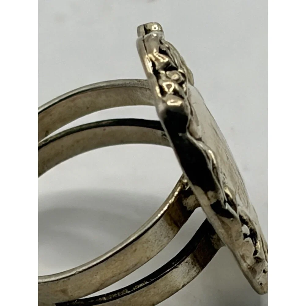 Vintage 925 Sterling Silver Monogram M Repousse Signet Statement Ring Size 7.75